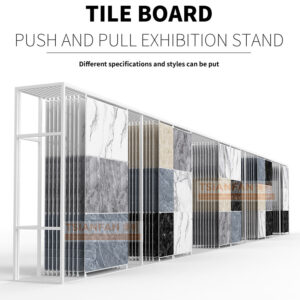 New design push pull sliding display rack Large marble tile creamic metal displays stand