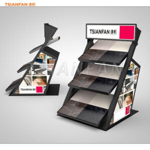 inclined rack artificial stone sample standing showroom display rack design