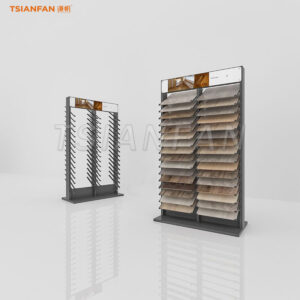 Wood floor sample upright rack double row showroom stand